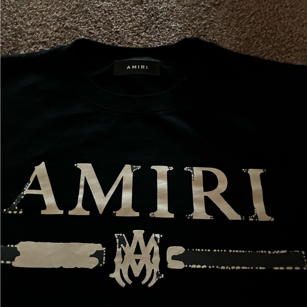 AMIRI Black T-Shirt with Cream Logo Print